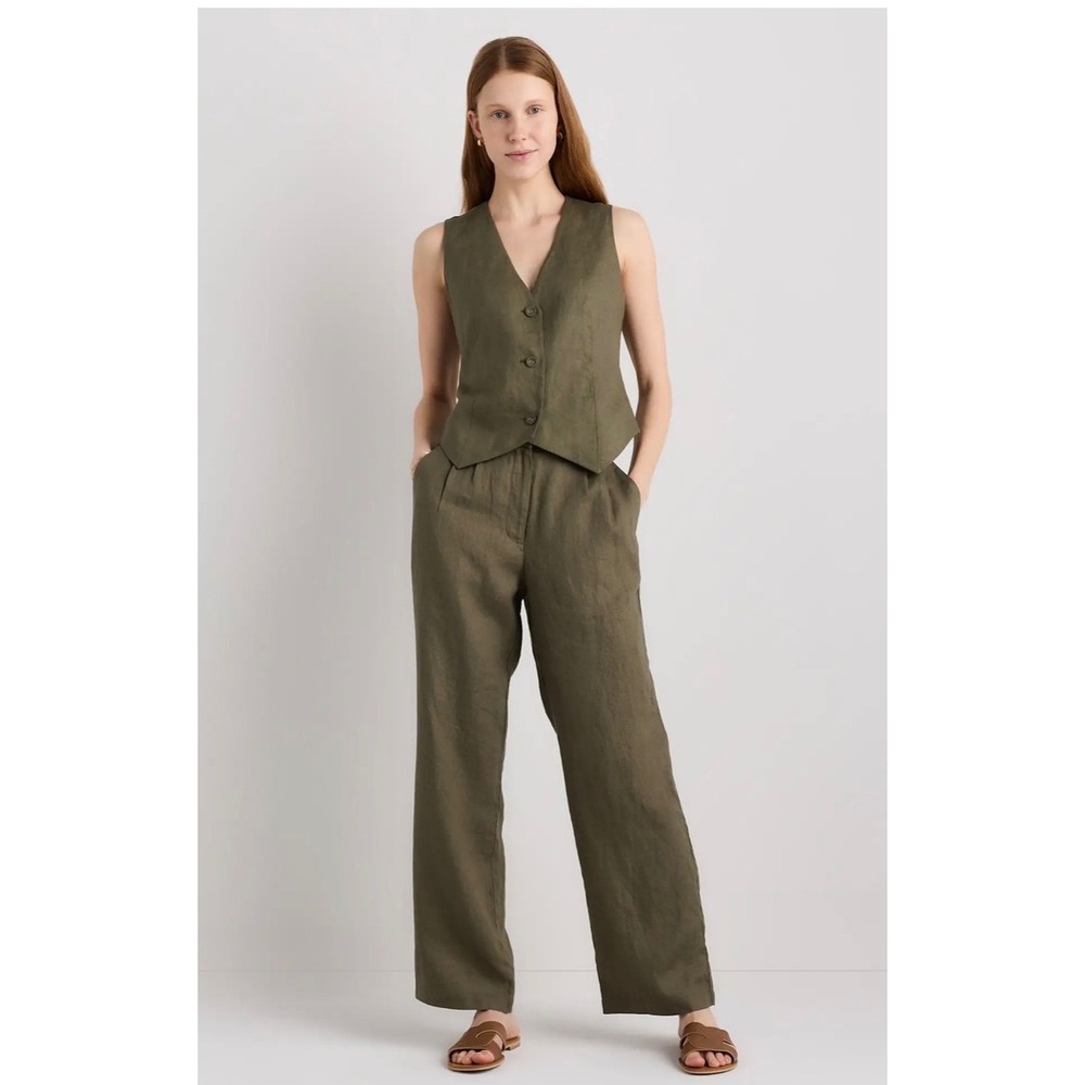 Quince Women 100% European Flax Linen Wide Leg Pants Olive Green Size 6 NWT